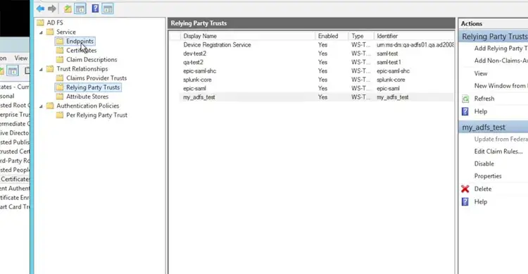 Step 32 ADFS Endpoints