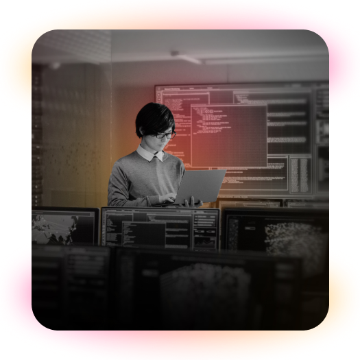 woman standing and viewing laptop 