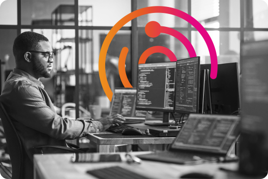 Professional reading a computer monitor