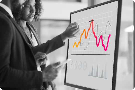 Two professionals viewing website data crashing